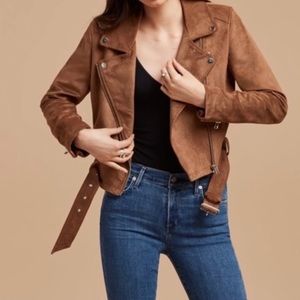 Aritzia Talula Tan Suede Moto Jacket
